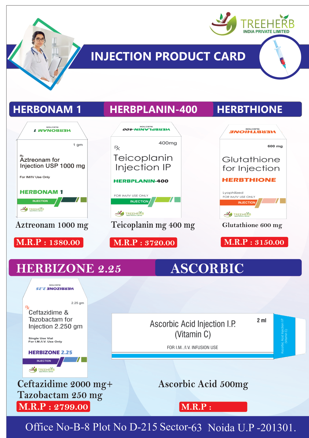 Treeherb India Injection Product Card 2 – HERBONAM HERBPLANIN HERBTHIONE HERBIZONE ASCORBIC